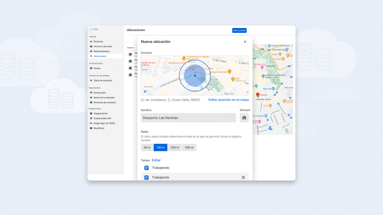Datos de localización GPS del inicio y fin del registro de horas Geolocation