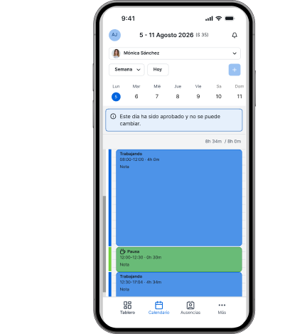 App TimeTac · pantalla calendario