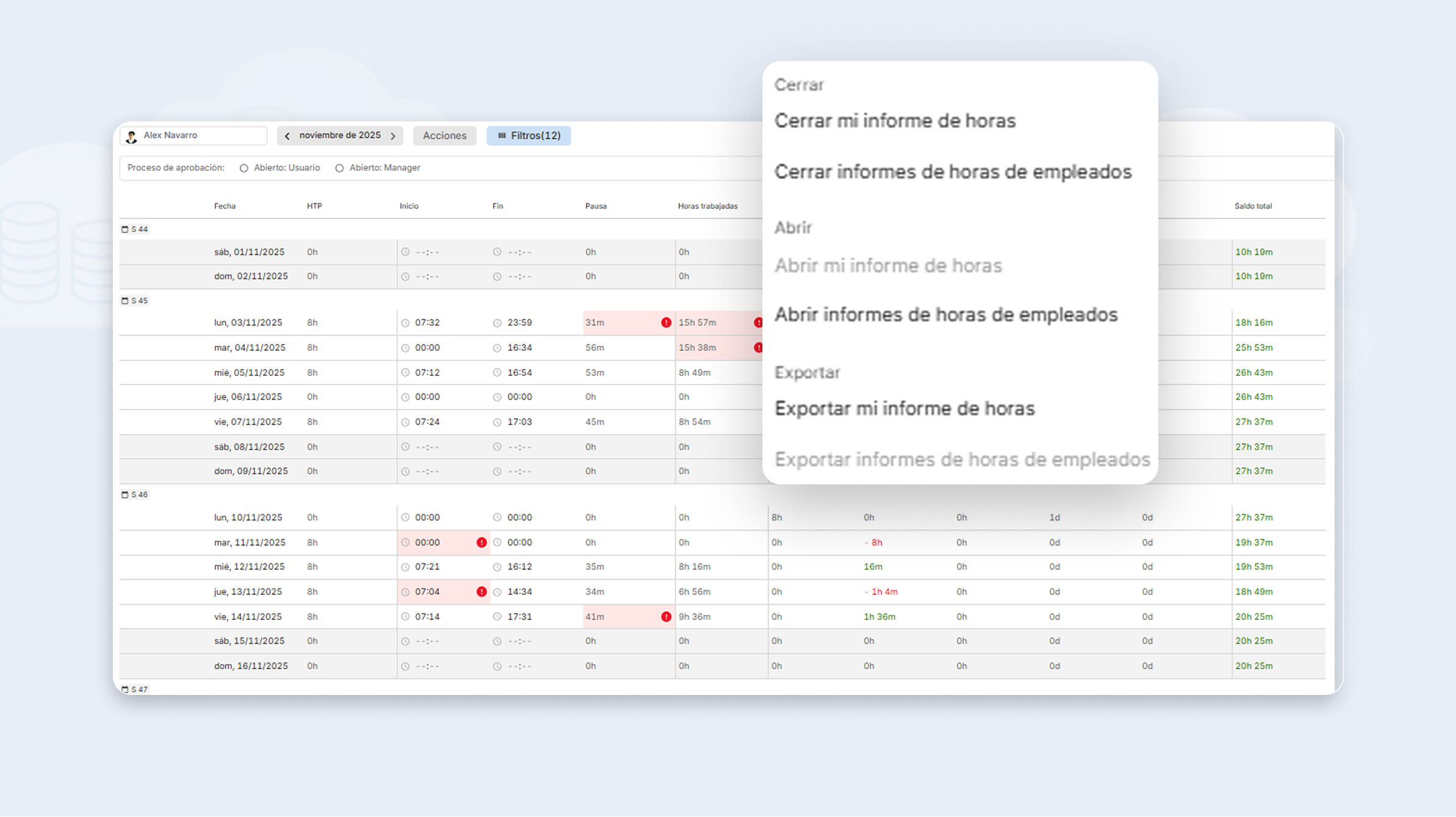 Geovallas y control horario móvil con la App de TimeTac Informe de horas
