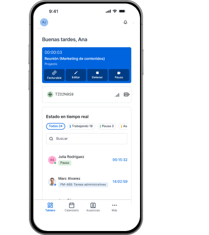 App TimeTac · pantalla fichaje