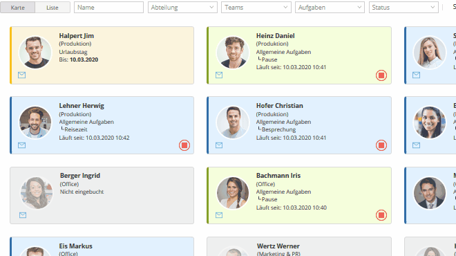 TimeTac Zeiterfassung Statusübersicht TimeTac Zeiterfassung Statusübersicht