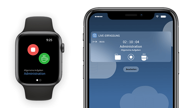Time tracking via App on the smartphone or Apple watch