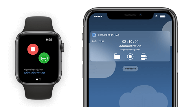 Time tracking via App on the smartphone or Apple watch Time tracking via App on the smartphone or Apple watch