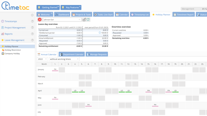 Holiday Planner in TimeTac Leave Management for Agencies