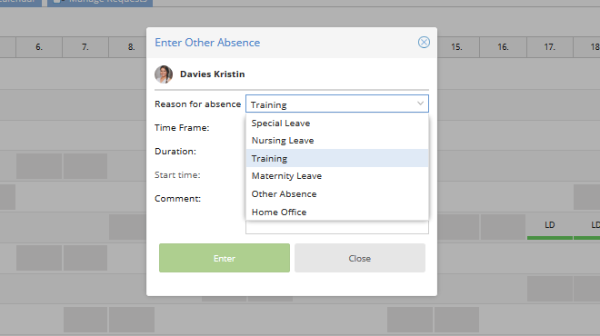 TimeTac Leave Management: select type of absence