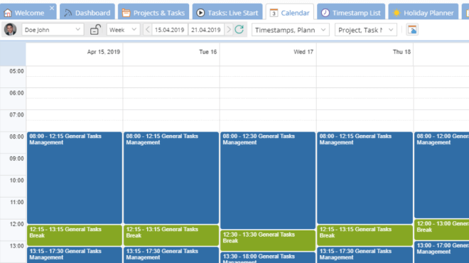 TimeTac Time Tracking on Mac: Calender View