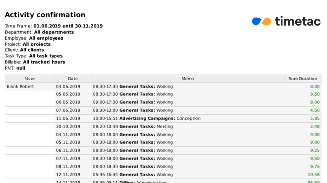 TimeTac Project Time Tracking: export reports