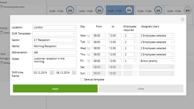 TimeTac Shift Work Planner offers easy shift templates