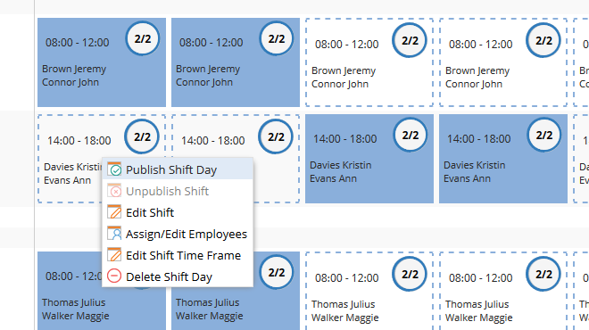 TimeTac Shift Planner: quickly edit shifts