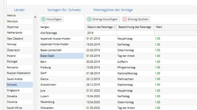 TimeTac Feiertagskalender: Feiertagsliste für alle Schweizer Kantone auswählbar TimeTac Feiertagskalender: Feiertagsliste für alle Schweizer Kantone auswählbar