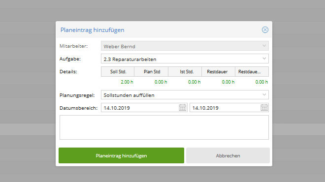 Im Handwerk Planeinträge für Mitarbeiter erstellen