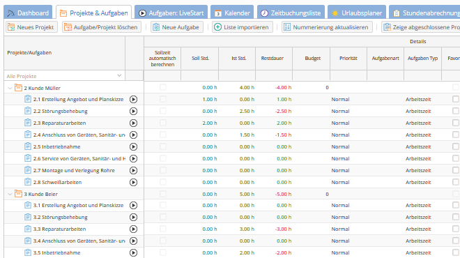 Projektzeiterfassung für Handwerker
