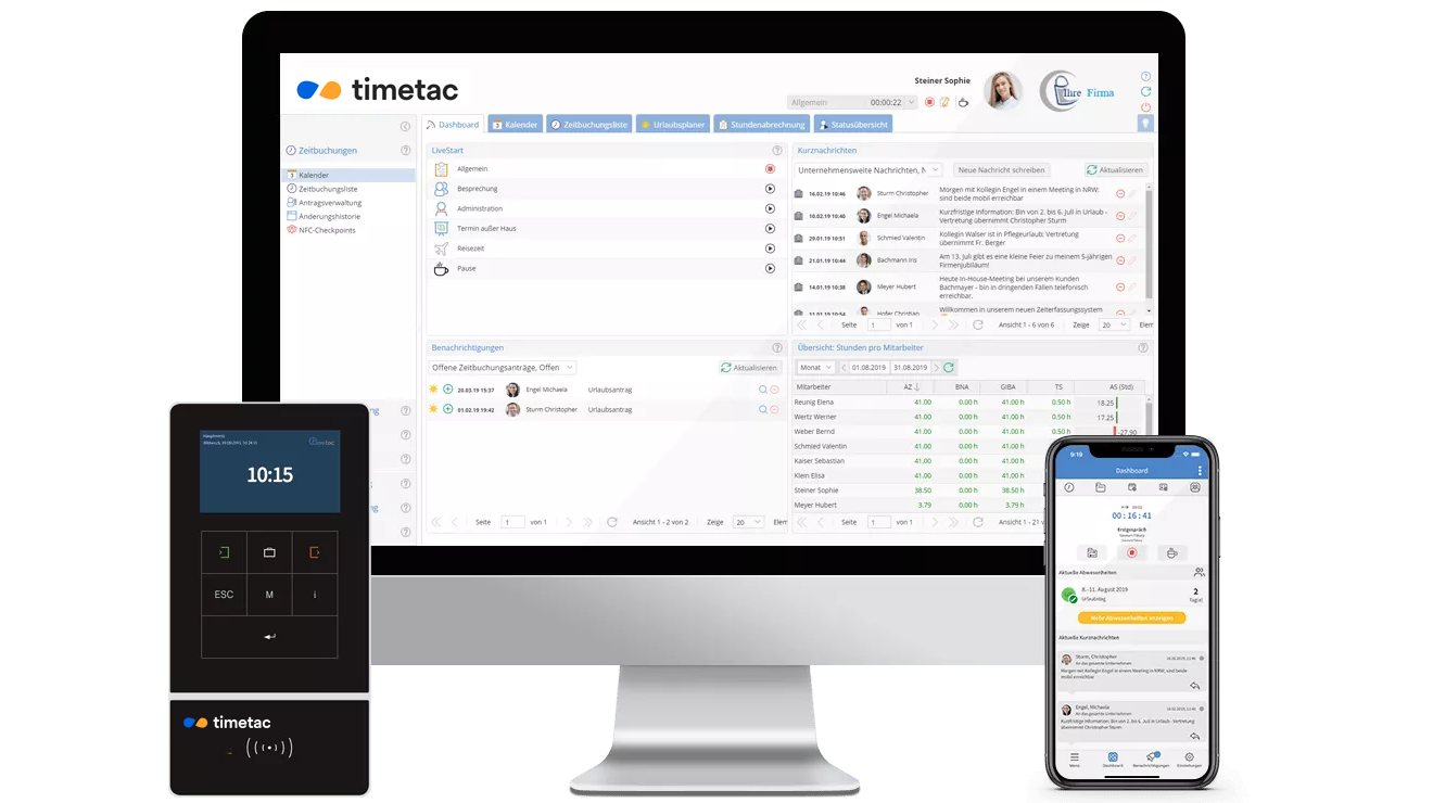 Endgeräte der TimeTac Zeiterfassung für die Arztpraxis
