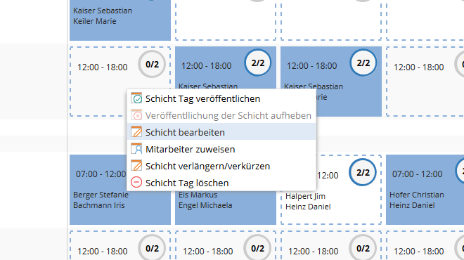 Mit der TimeTac Personaleinsatzplanung Schichten rasch per Klick bearbeiten