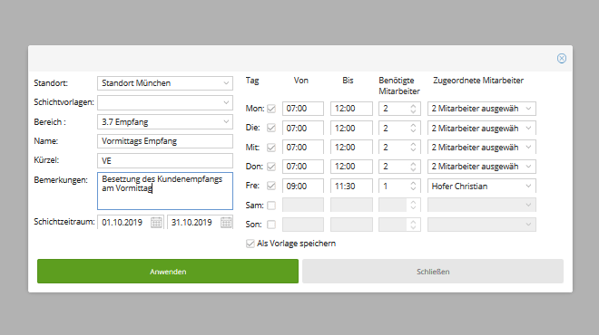 Schichten mit Vorlagen planen