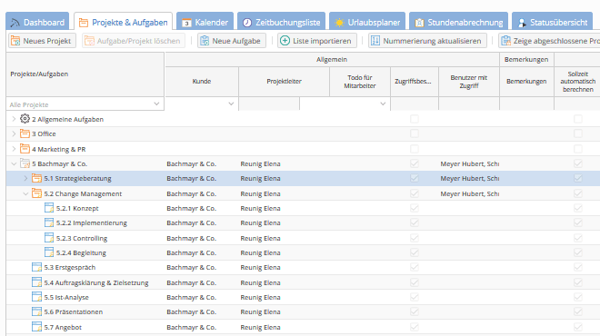 TimeTac projektbasiertes Zeiterfassungstool Projektstruktur