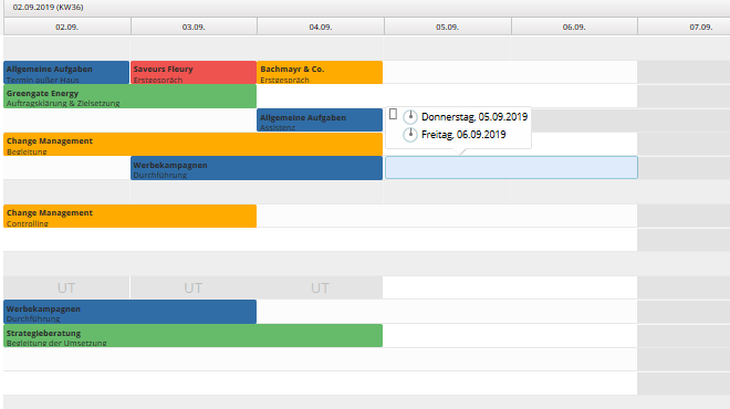 TimeTac Projektplanung Wochenansicht