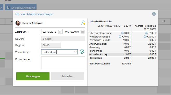 Urlaubsantrag in der TimeTac Urlaubsplanung für Büros