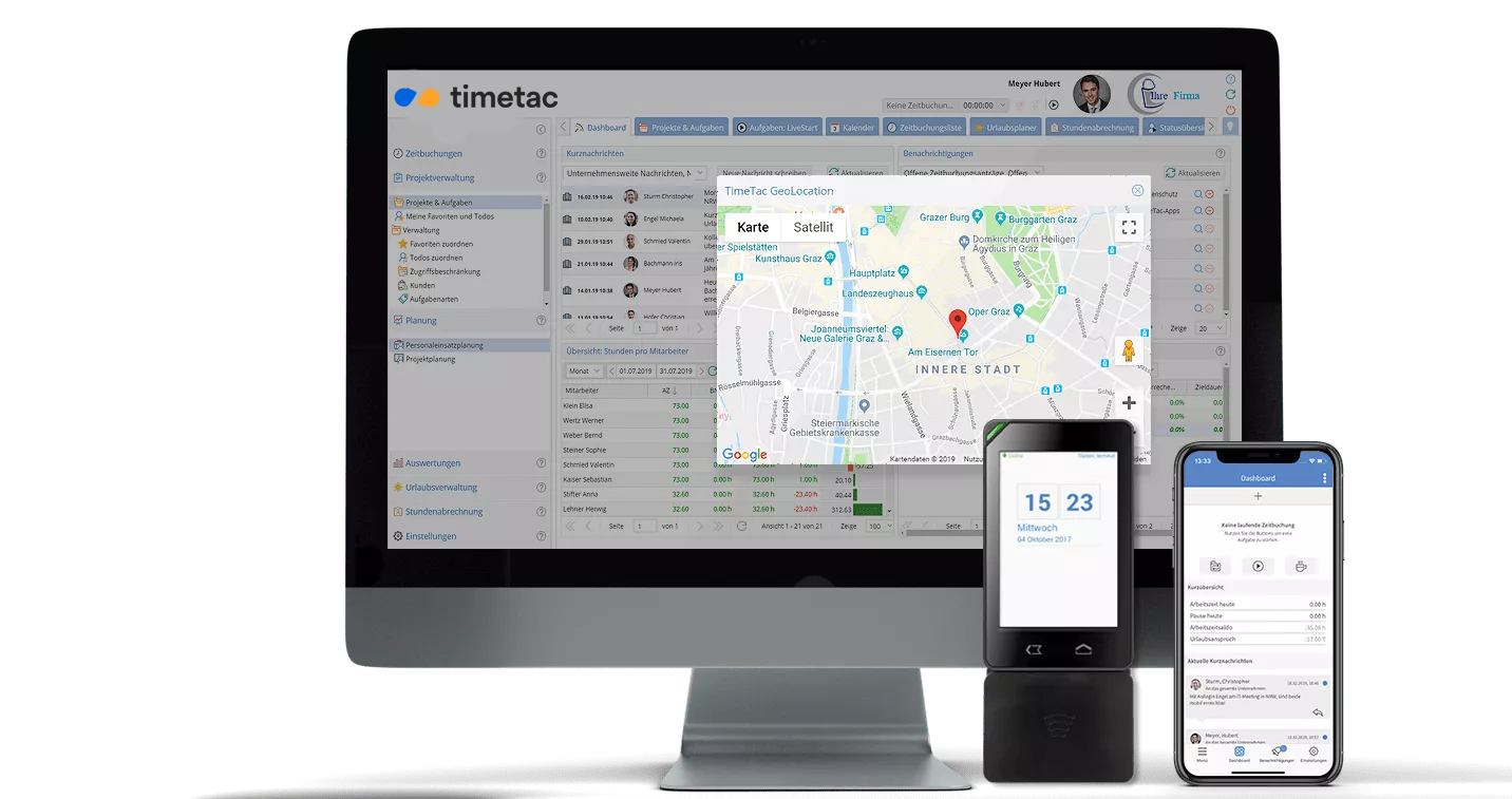 Zeiterfassung für Wachdienste via PC/Mac, Mobile App und Terminal