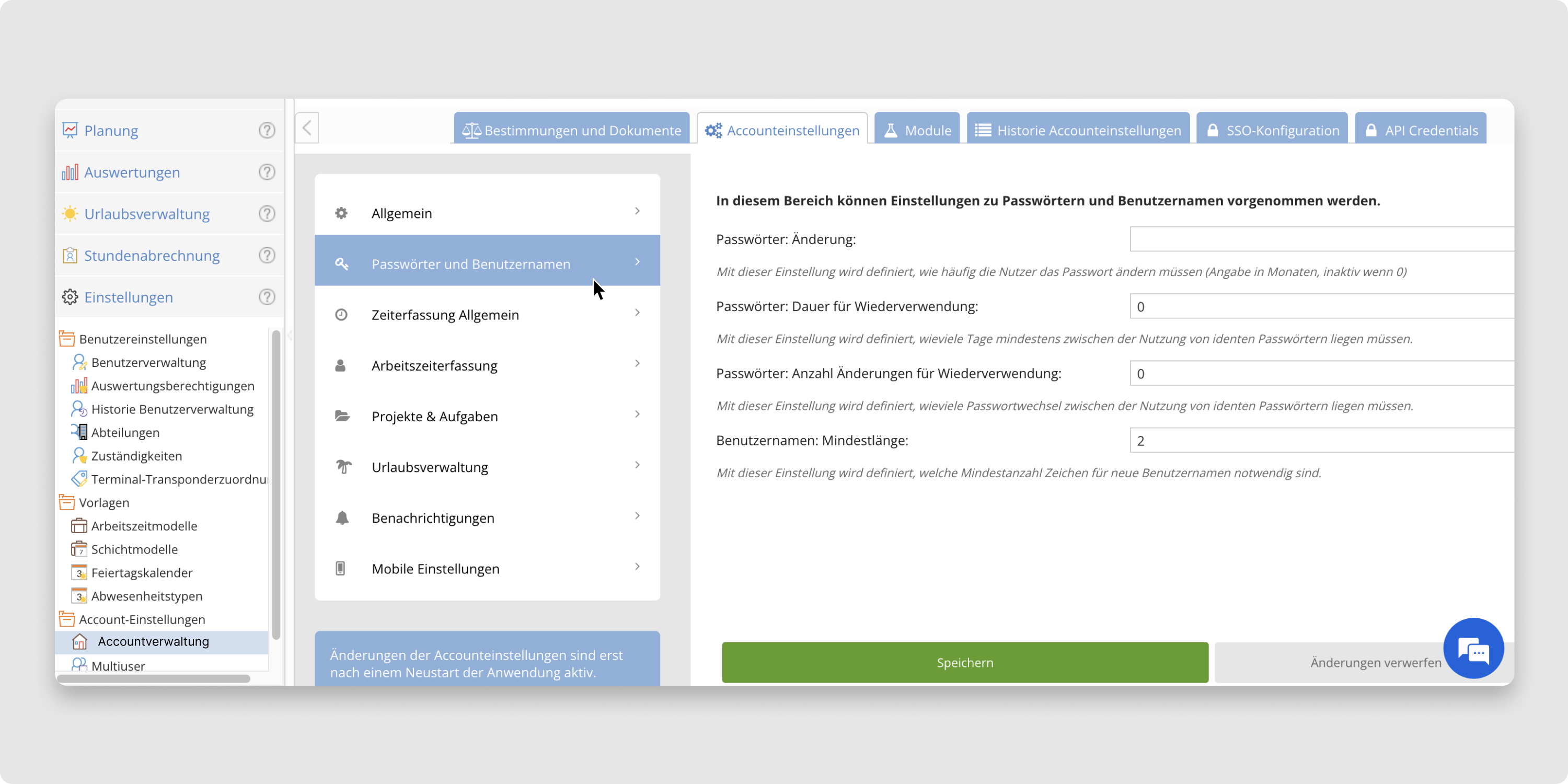 Passwort-Einstellungen in den TimeTac-Acounteinstellungen Passwort-Einstellungen in den TimeTac-Acounteinstellungen
