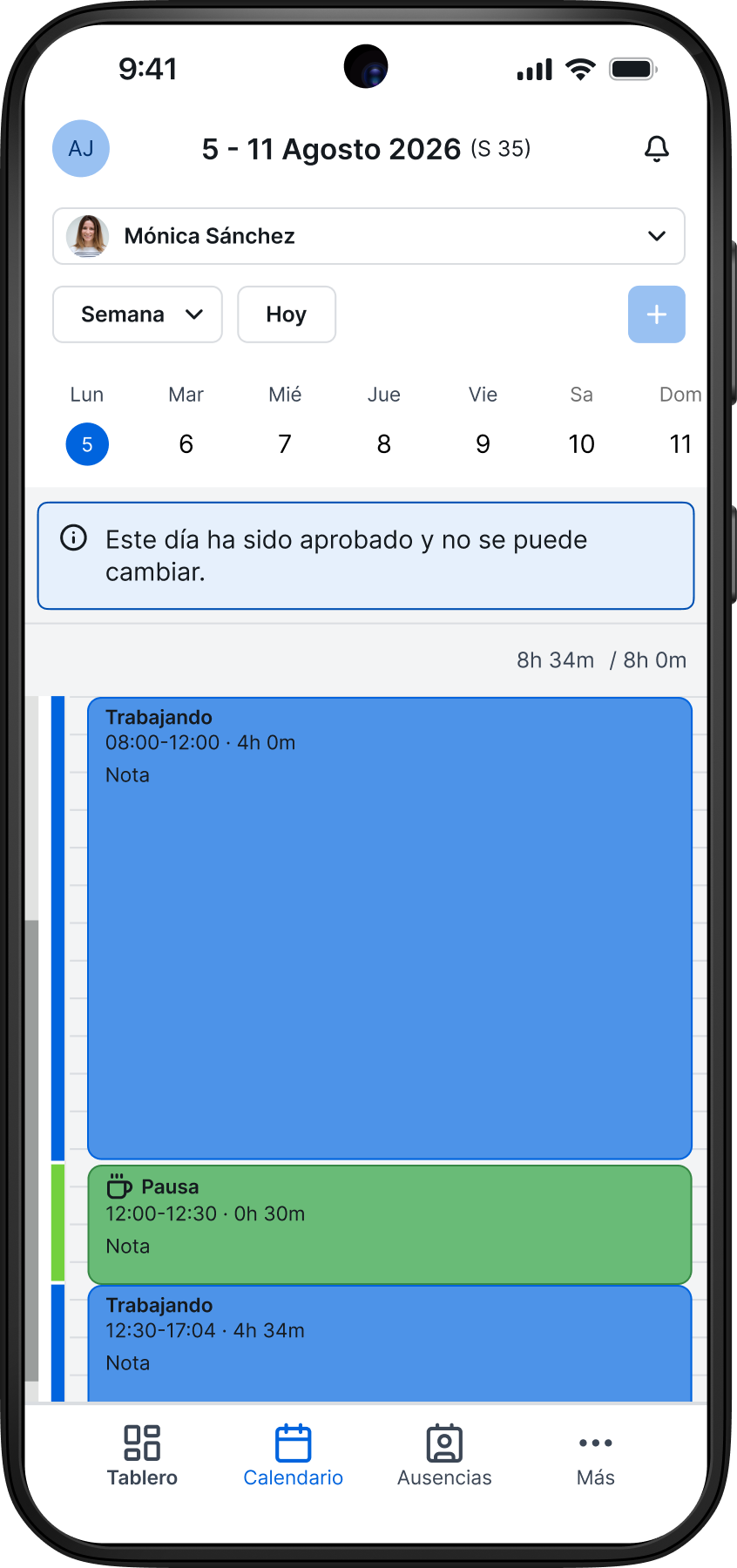 App TimeTac · autogestión del empleado