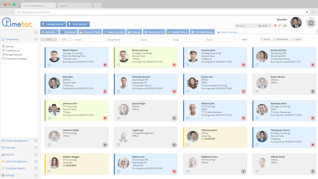 TimeTac status overview