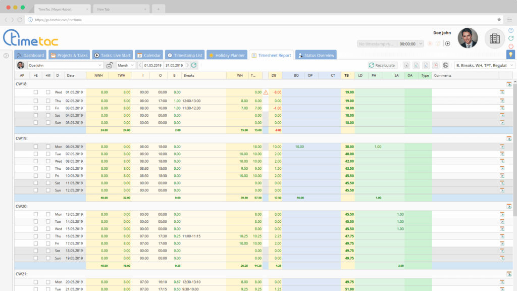 Timesheet report with TimeTac