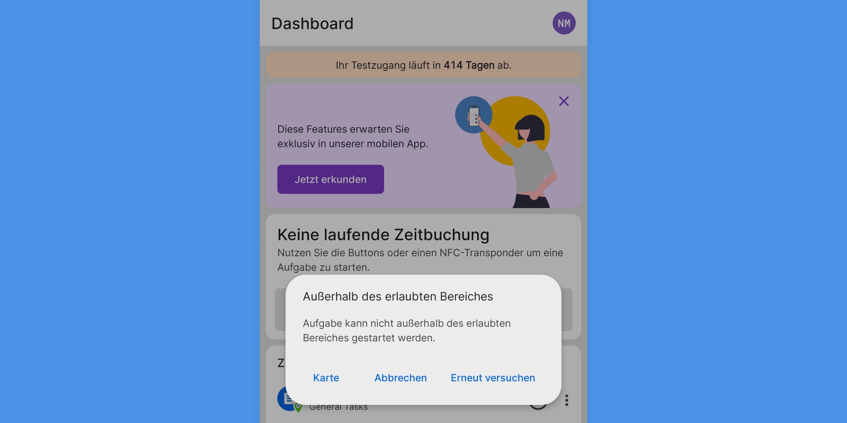 Automatische Anträge bei Ausstempeln außerhalb des Geofence Automatische Requests bei Ausstempeln außerhalb des Geofence