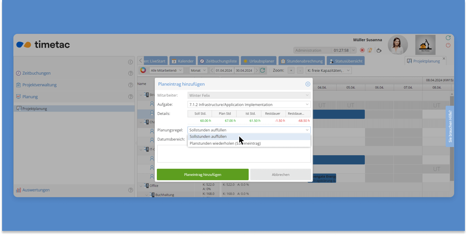 Serien-Planeintrag TimeTac Projektzeiterfassung Serien-Planeintrag TimeTac Projektzeiterfassung