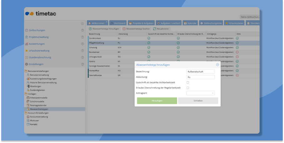Abwesenheiten in TimeTac verwalten