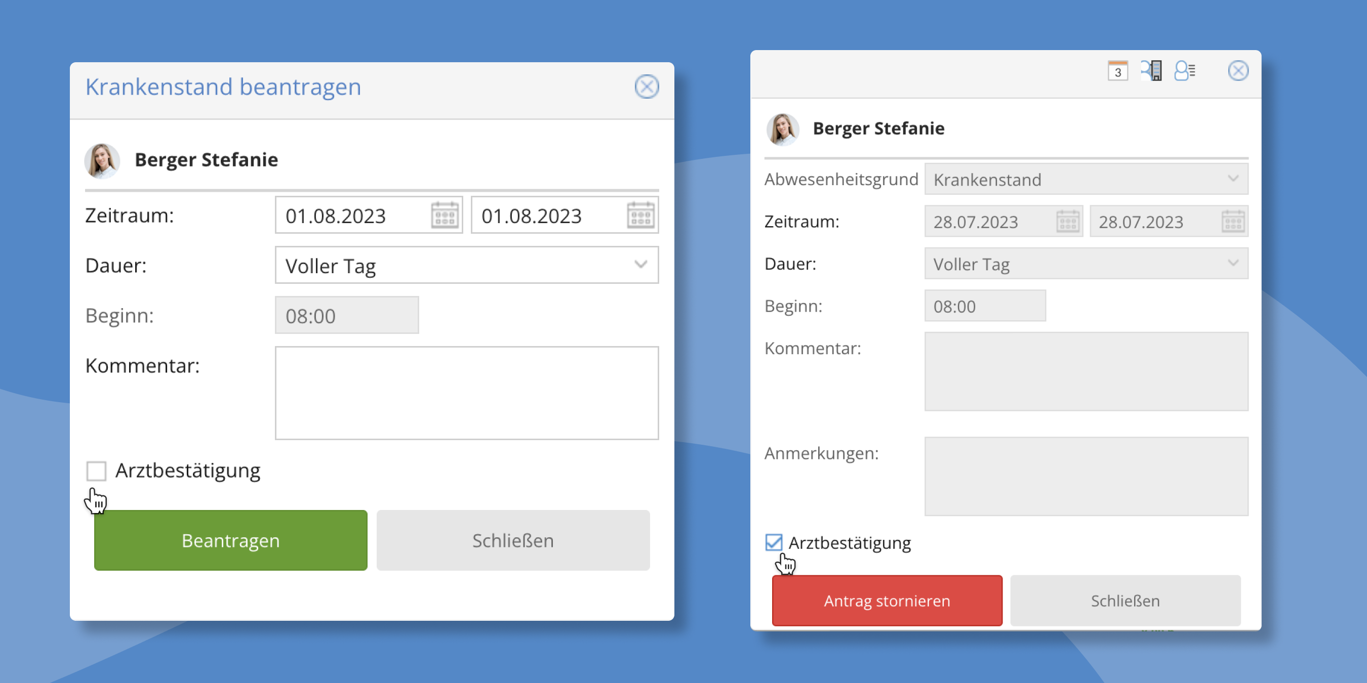 TimeTac Arbeitsunfähigkeitsbescheinigung eintragen TimeTac Arbeitsunfähigkeitsbescheinigung eintragen