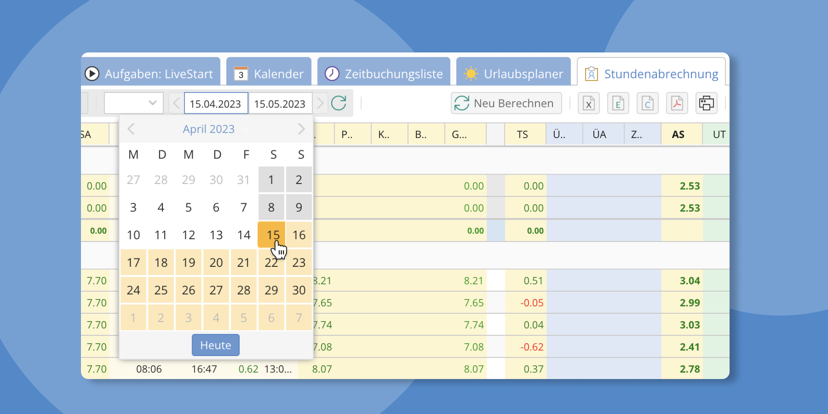 TimeTac Stundenabrechnung Datespicker TimeTac Stundenabrechnung Datespicker