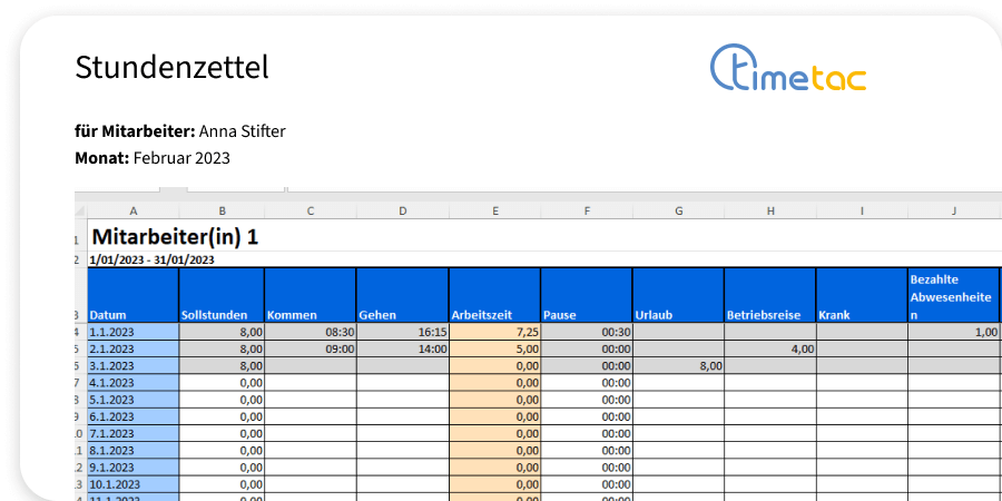 TimeTac Stundenzettel PDF kostenlos