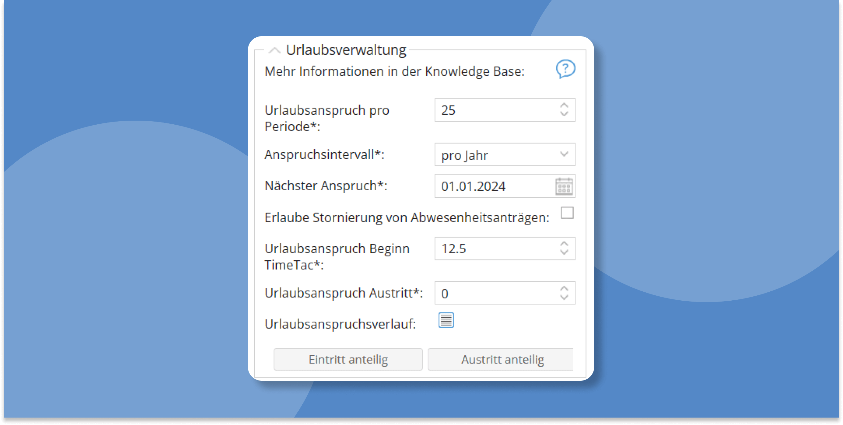 TimeTac Urlaubsverwaltung Urlaubsanspruch