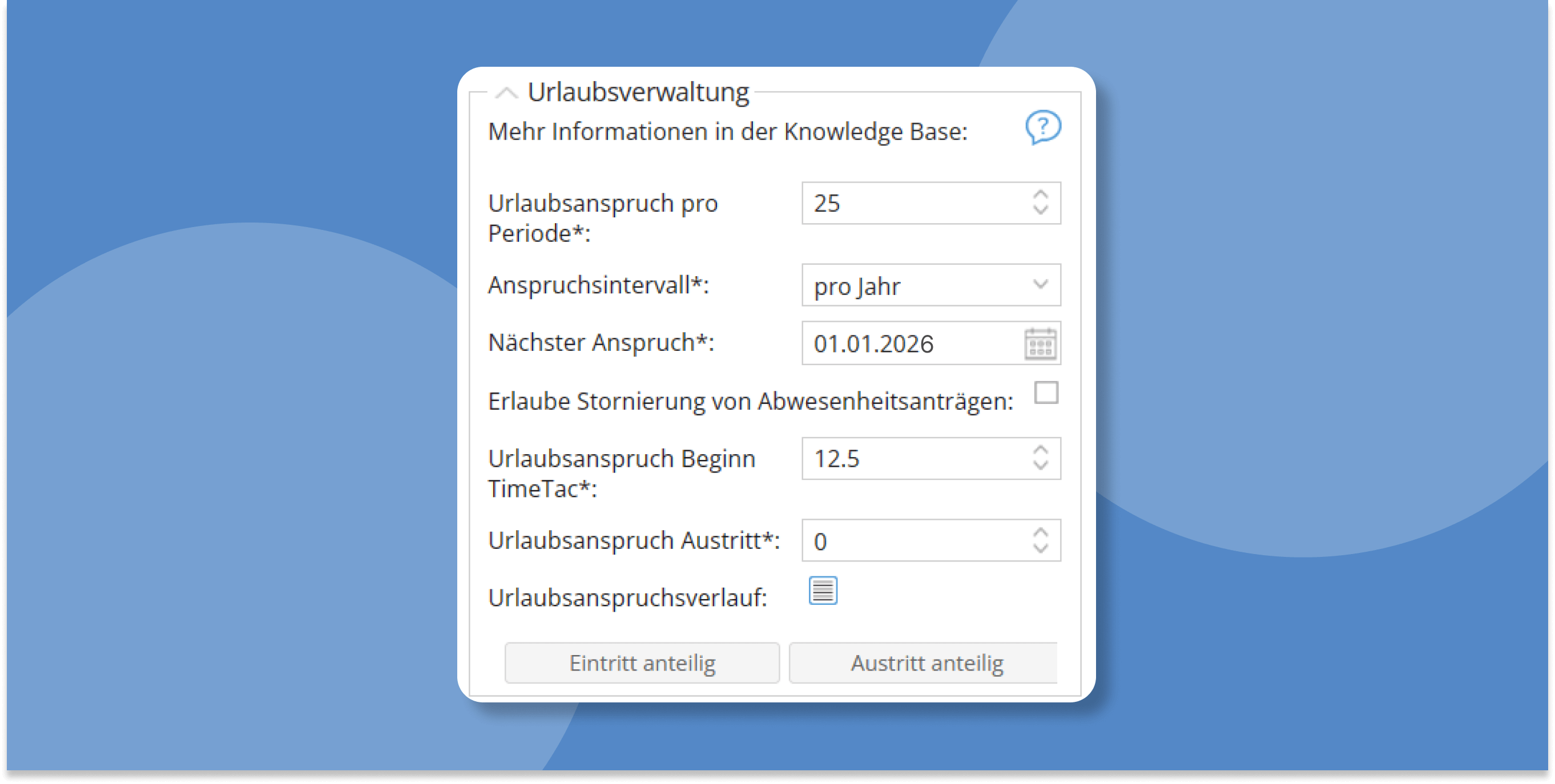 TimeTac Urlaubsverwaltung Urlaubsanspruch Screenshot aus TimeTac: So können Sie ganz unkompliziert den Urlaubsanspruch verwalten.