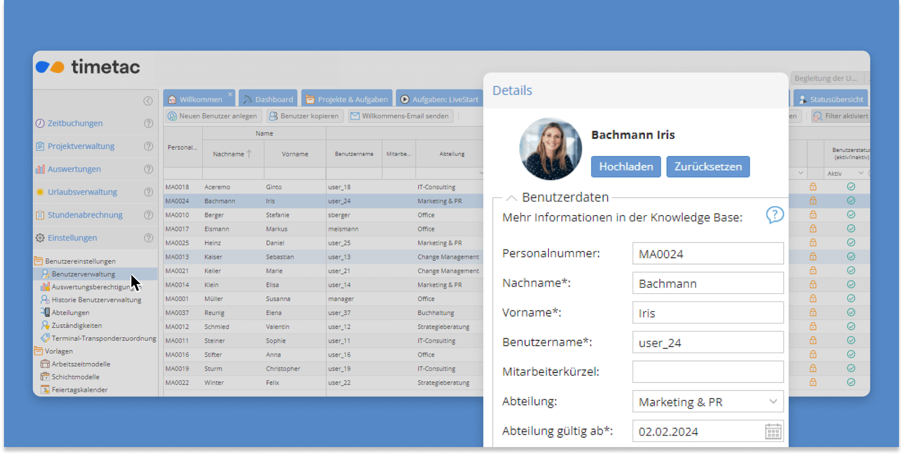 Benutzerverwaltung in der TimeTac Projektzeiterfassung