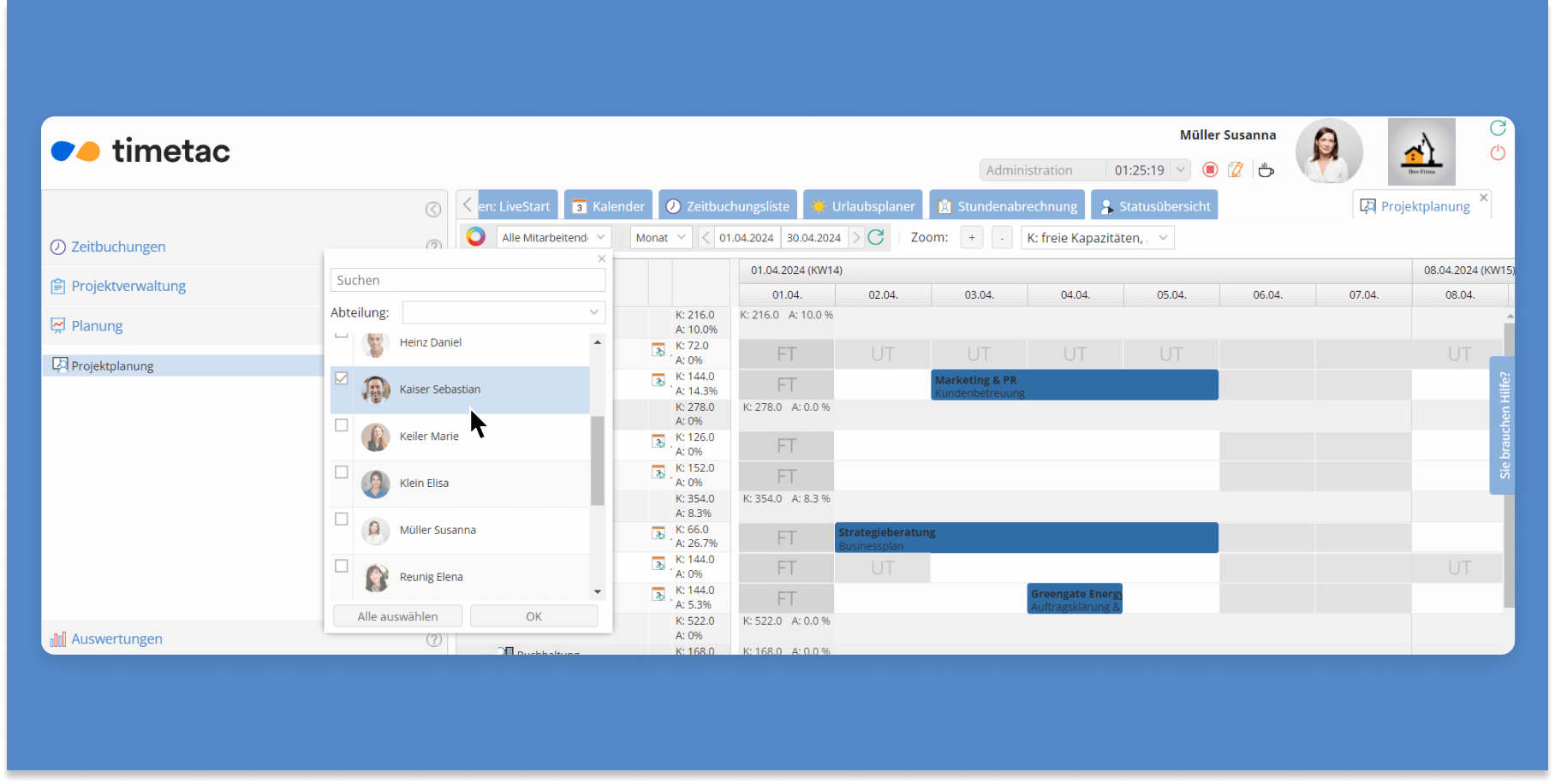 Projektplanung in der TimeTac Projektzeiterfassung Projektplanung in der TimeTac Projektzeiterfassung
