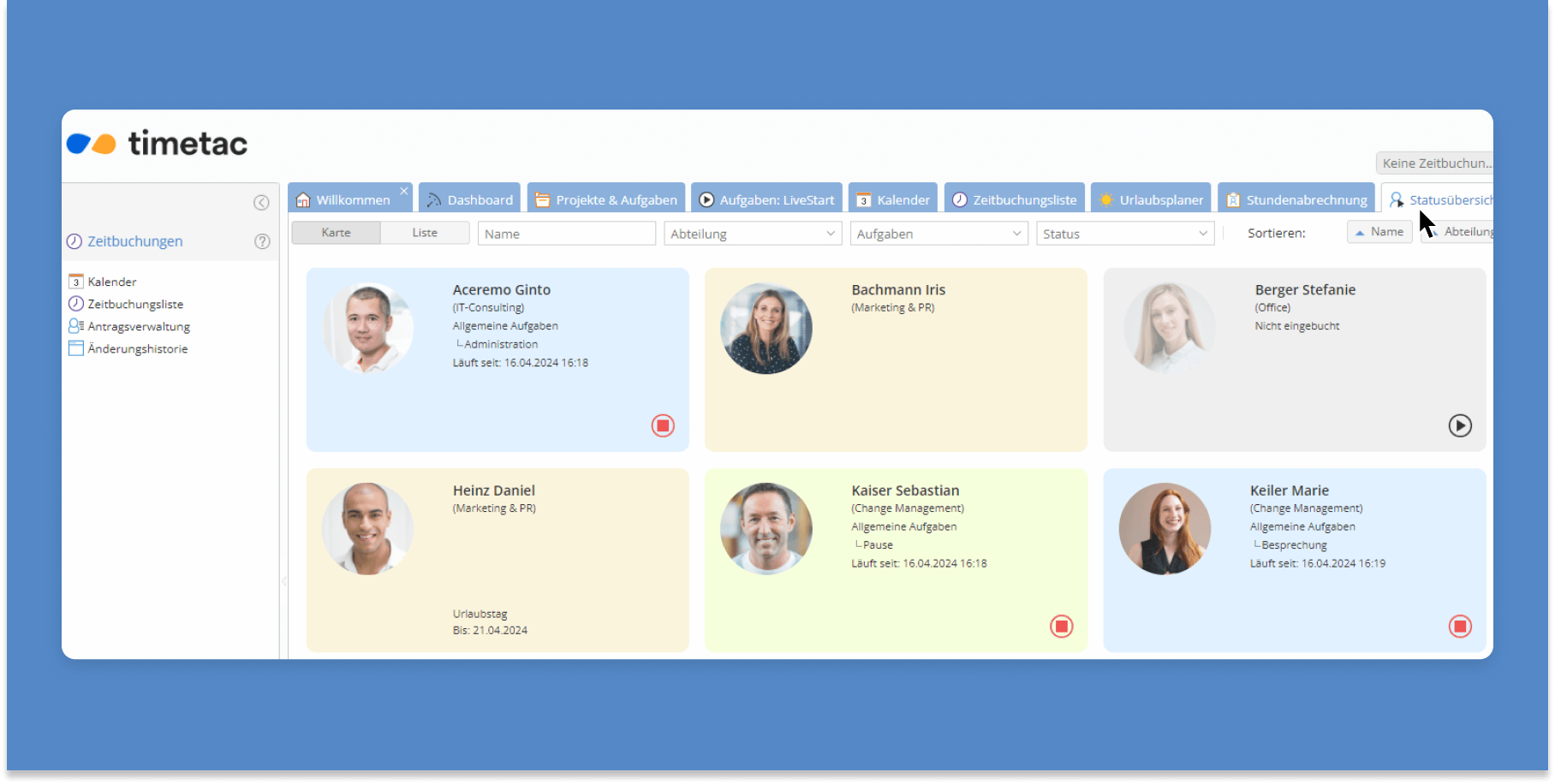 Statusübersicht in der TimeTac Projektzeiterfassung Statusübersicht in der TimeTac Projektzeiterfassung