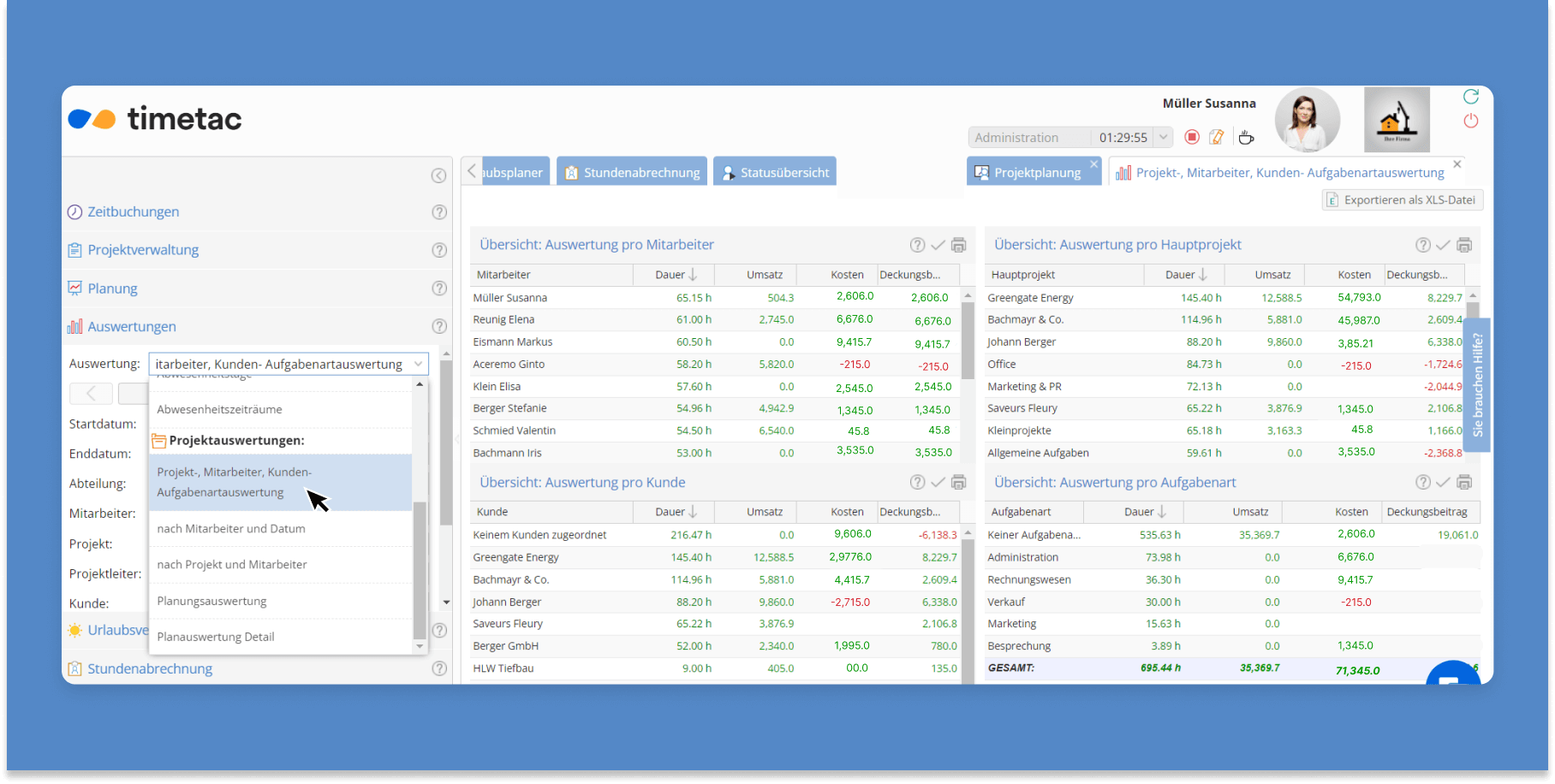 Auswertungen in der TimeTac Projektzeiterfassung Auswertungen in der TimeTac Projektzeiterfassung