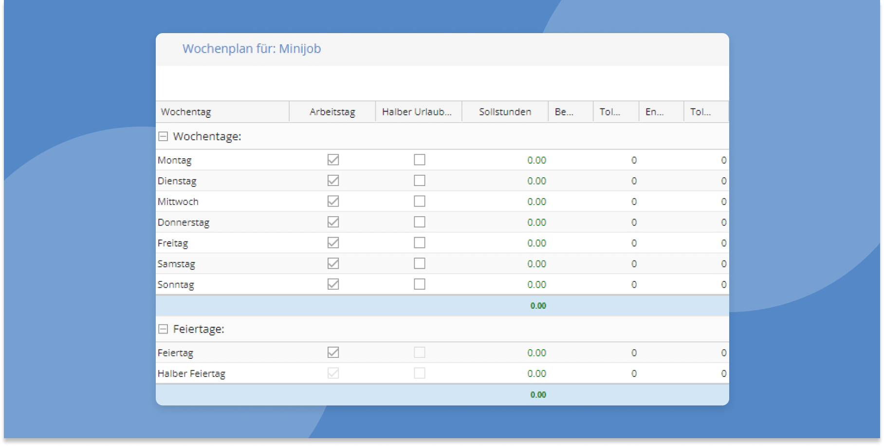 TimeTac Wochenplan Minijob TimeTac Wochenplan Minijob