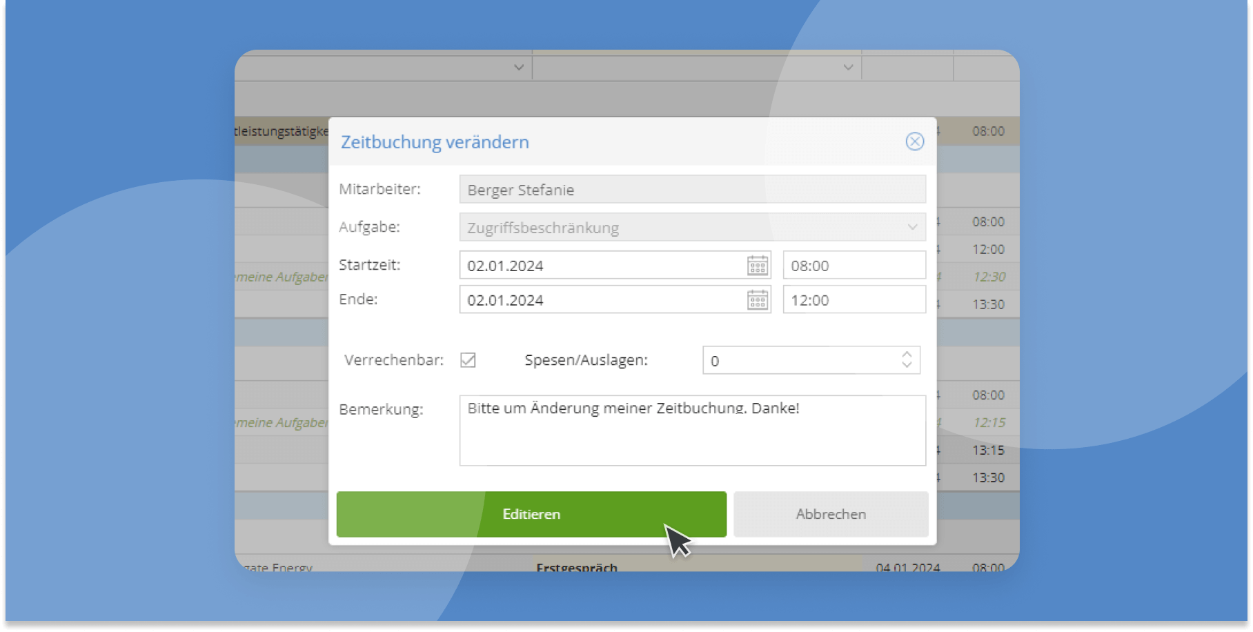 Zeitbuchungen in TimeTac ändern Zeitbuchungen in TimeTac ändern