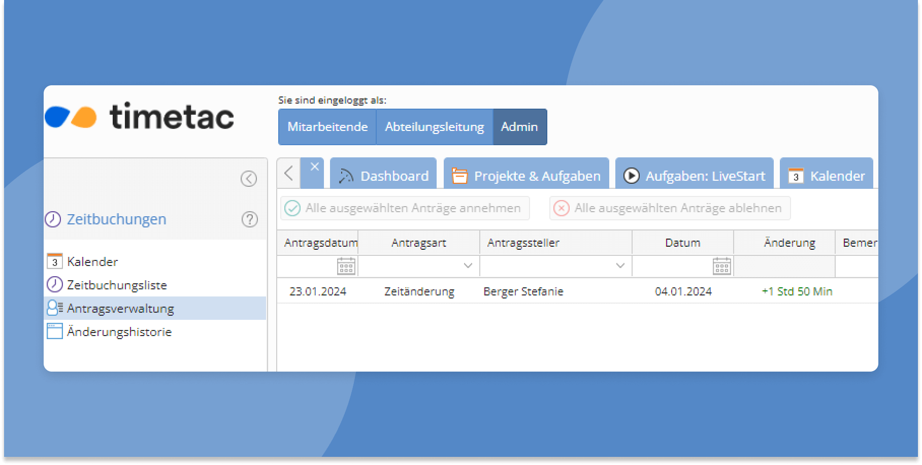 Zeitbuchungen in TimeTac ändern