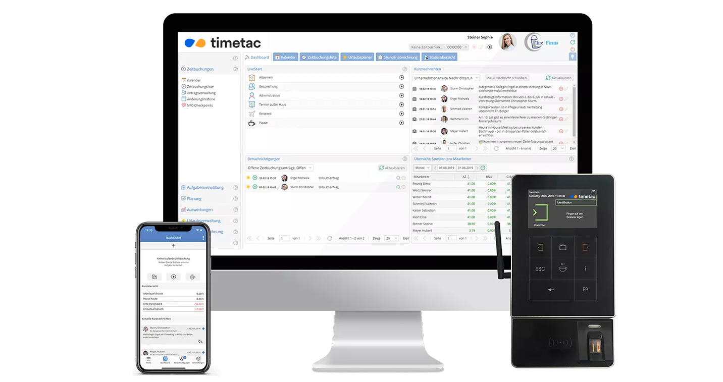 Zeiterfassung via Zeiterfassungsterminal, Desktop und Mobile App